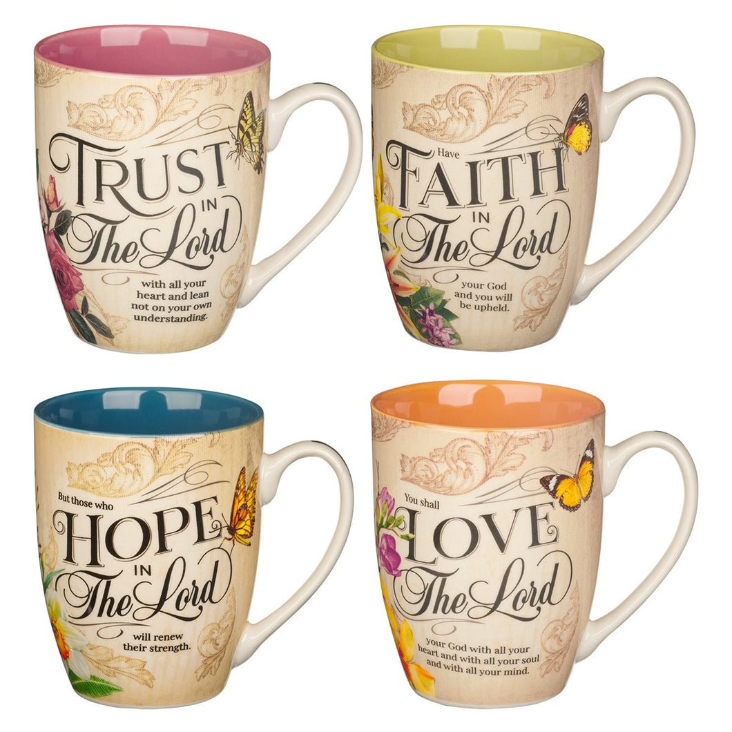 Mug Set-Hope  Trust  Faith  Love-Floral (Set Of 4) (MUGS39)