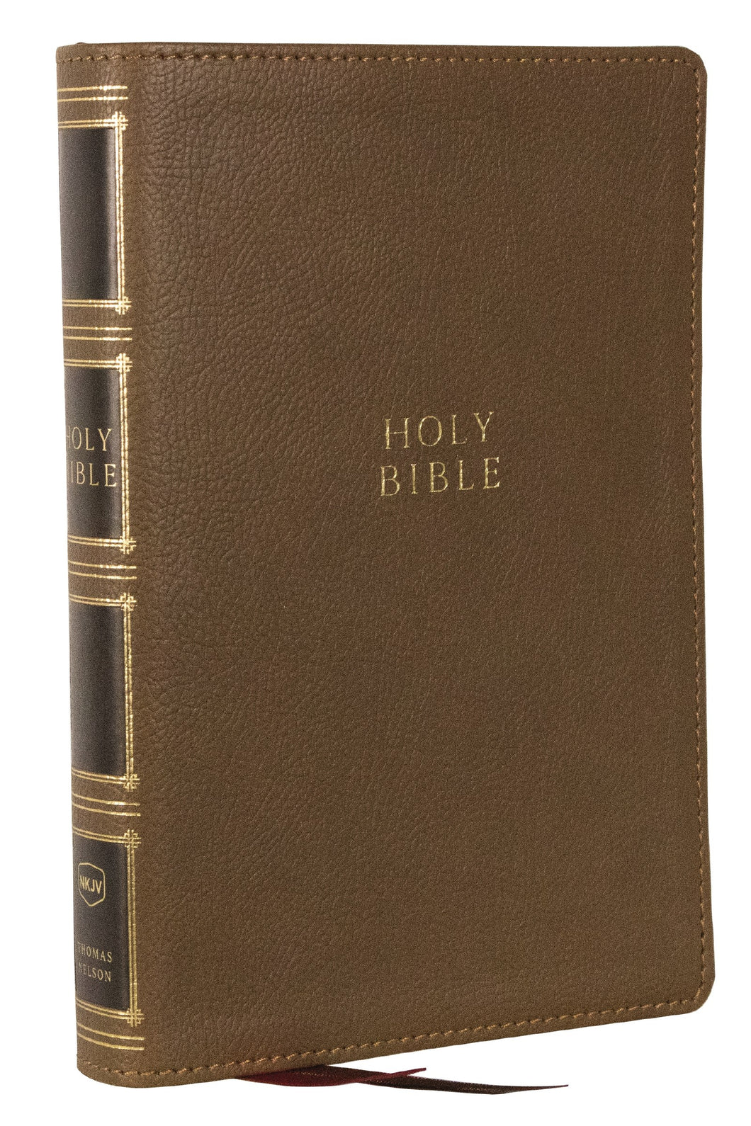 NKJV Compact Center-Column Reference Bible (Comfort Print)-Brown Leathersoft Indexed