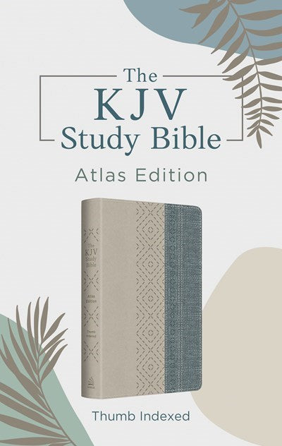 KJV Study Bible (Atlas Edition)-Taupe & Denim Crosshatch DiCarta Indexed