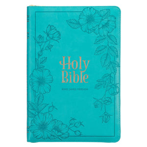 KJV Large Print Thinline Bible-Teal Faux Leather w/Zipper