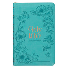 KJV Deluxe Gift Bible-Teal Floral Faux Leather w/Zipper