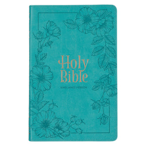 KJV Deluxe Gift Bible-Teal Floral Faux Leather w/Zipper