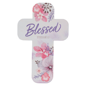 Bookmark-Cross Purple Floral Blessed Eph. 1:3 (Pack Of 12)
