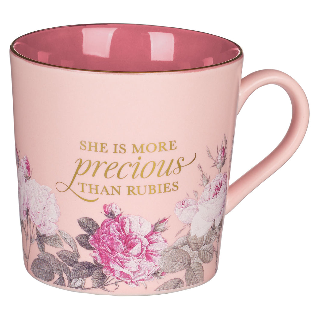 Mug Pink Two-Tone Floral-More Precious Prov. 31:10