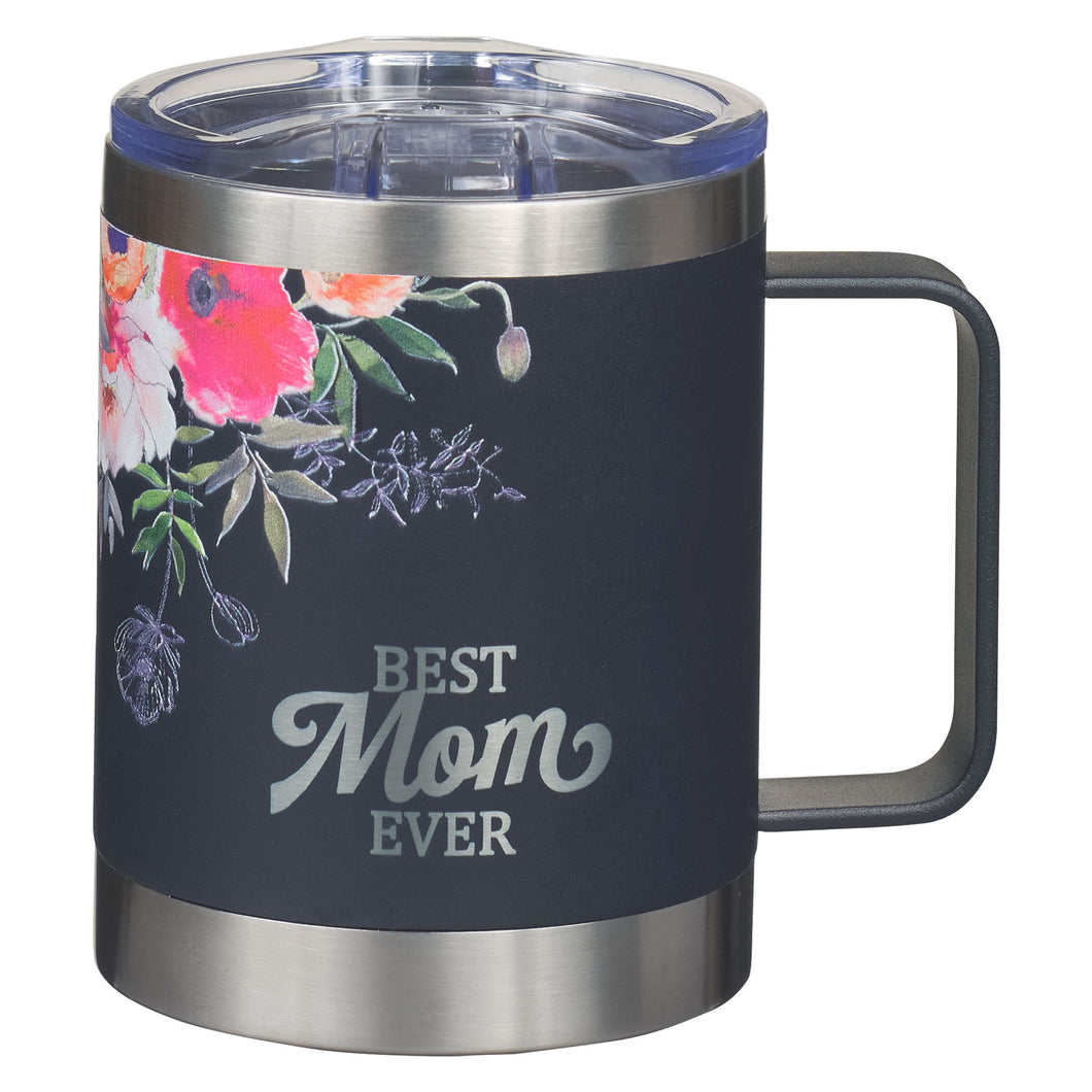 Camp Style Mug-Navy Floral-Best Mom Ever (Stainless)