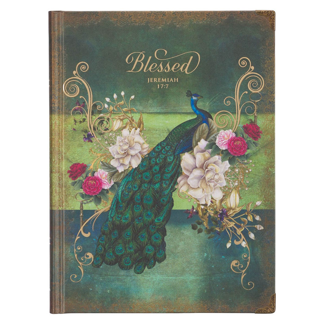 Journal-Hardcover-Blue Peacock Blessed Jer. 17:7