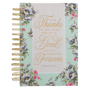 Journal-Wirebound-Cream/Mint Floral Give Thanks Ps. 107:1