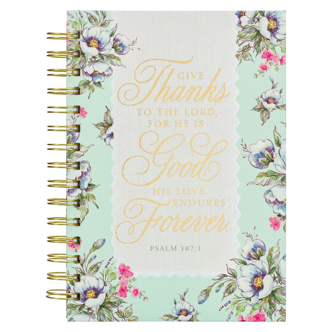 Journal-Wirebound-Cream/Mint Floral Give Thanks Ps. 107:1