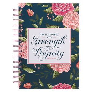 Journal-Wirebound-Navy Floral Strength & Dignity Prov. 31:25