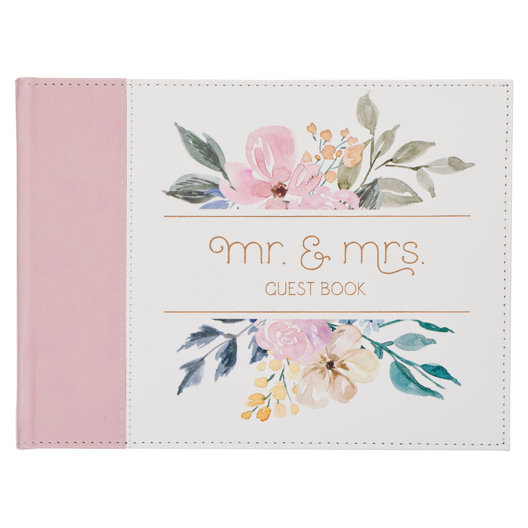 Guest Book-Wedding-Pink/White Floral Mr. & Mrs.