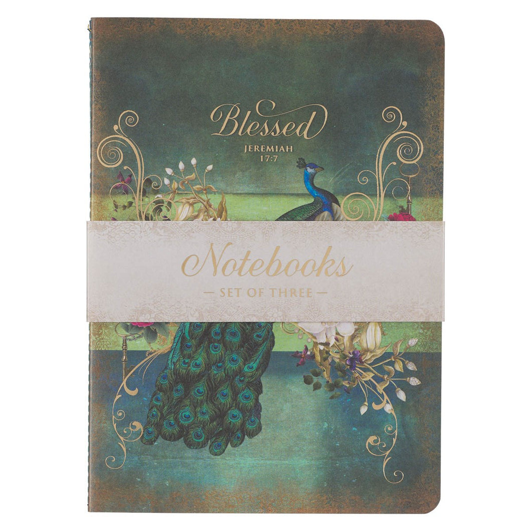 Notebook Set-Large-Secret Garden Blessed Peacock Jer. 17:7