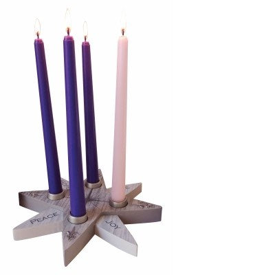 Advent Candle Holder-Hope Peace Love Joy Star w/Candles (9