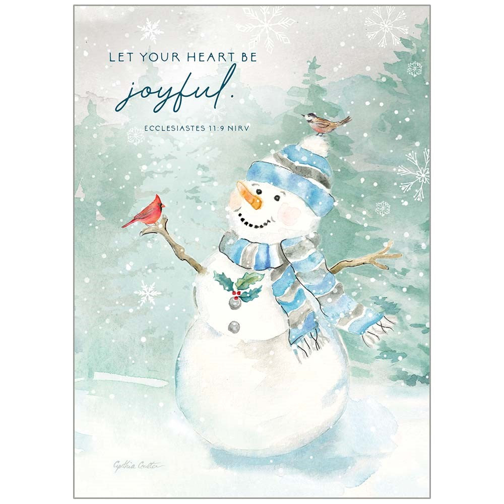 Card-Boxed-Snowman & Birds/Let Your Heart Be Joyful (John 1:16 NLT) (Box Of 20)