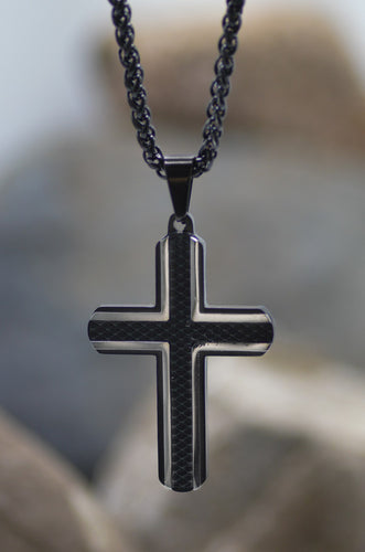Necklace-Eden Merry-Cross-Black Textured