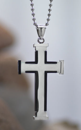 Necklace-Eden Merry-Large Cross-Silver/Black