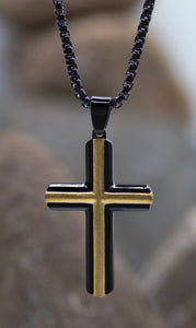 Necklace-Eden Merry-Cross-Gold/Black
