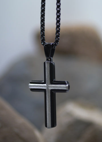 Necklace-Eden Merry-Cross-Silver/Black