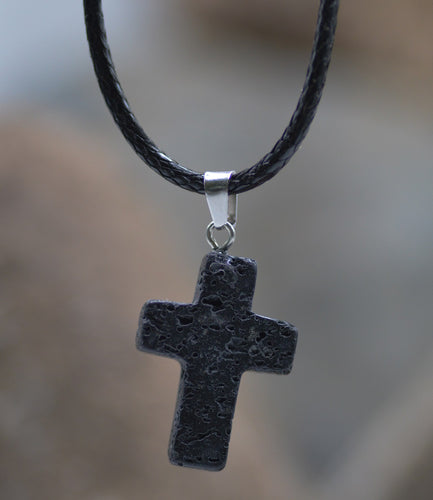 Necklace-Eden Merry-Cross-Lava Stone