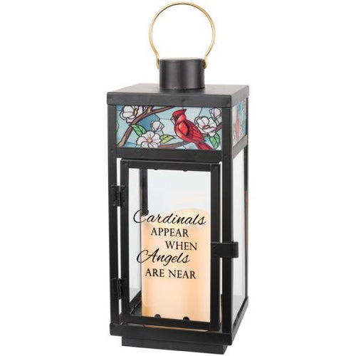 Lantern w/ Flameless LED Candle & Timer-Cardinals Appear (12