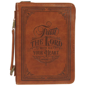 Bible Cover-Trust In The Lord (Proverbs 3:5)-Honey Brown-Medium