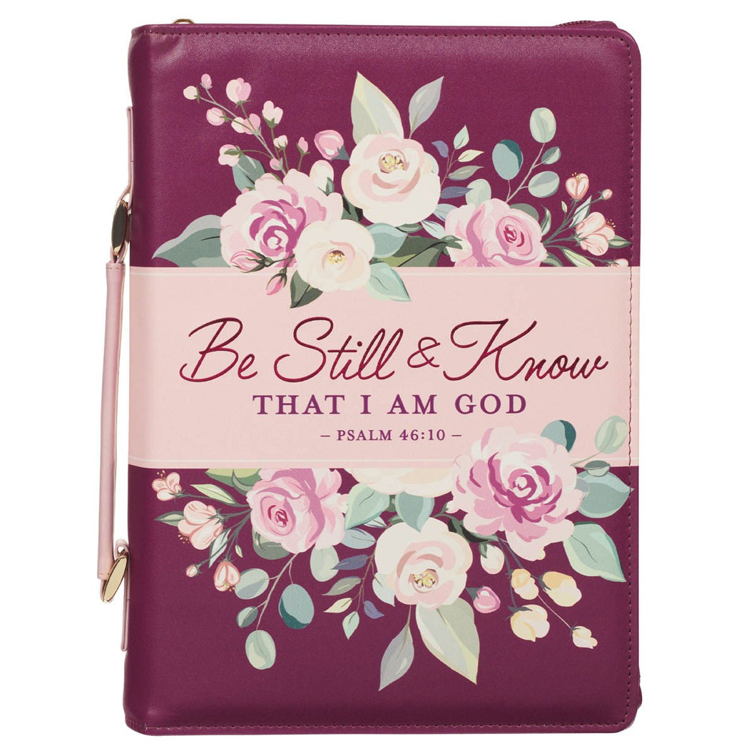 Bible Cover-Be Still & Know That I Am God (Psalm 46:10)-Pearlescent Plum Fashion-Medium
