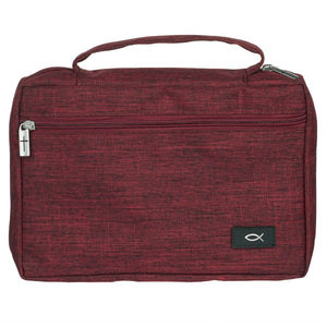 Bible Cover-Poly Canvas Value With Ichthus-Cranberry Red-XLarge