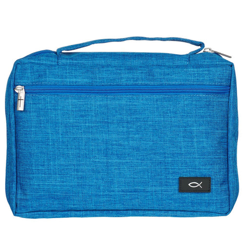Bible Cover-Poly Canvas Value With Ichthus-Caribbean Blue-Medium