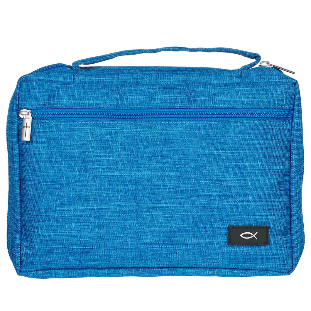 Bible Cover-Poly Canvas Value With Ichthus-Caribbean Blue-Medium