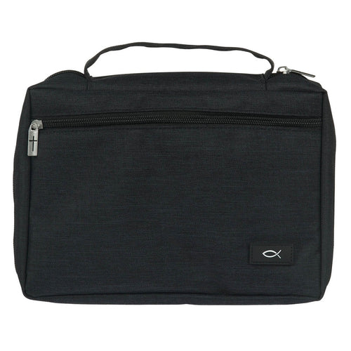 Bible Cover-Poly Canvas Value With Ichthus-Jet Black-Small