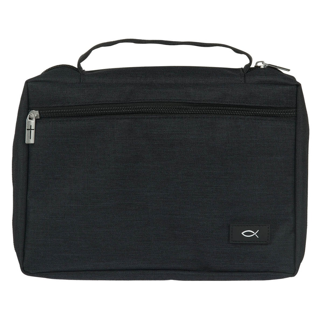 Bible Cover-Poly Canvas Value With Ichthus-Jet Black-Small