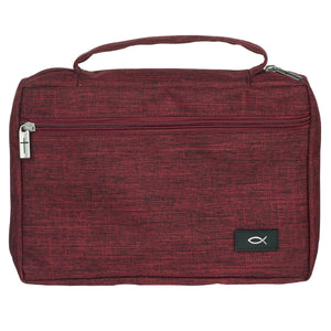 Bible Cover-Poly Canvas Value With Ichthus-Cranberry Red-Small