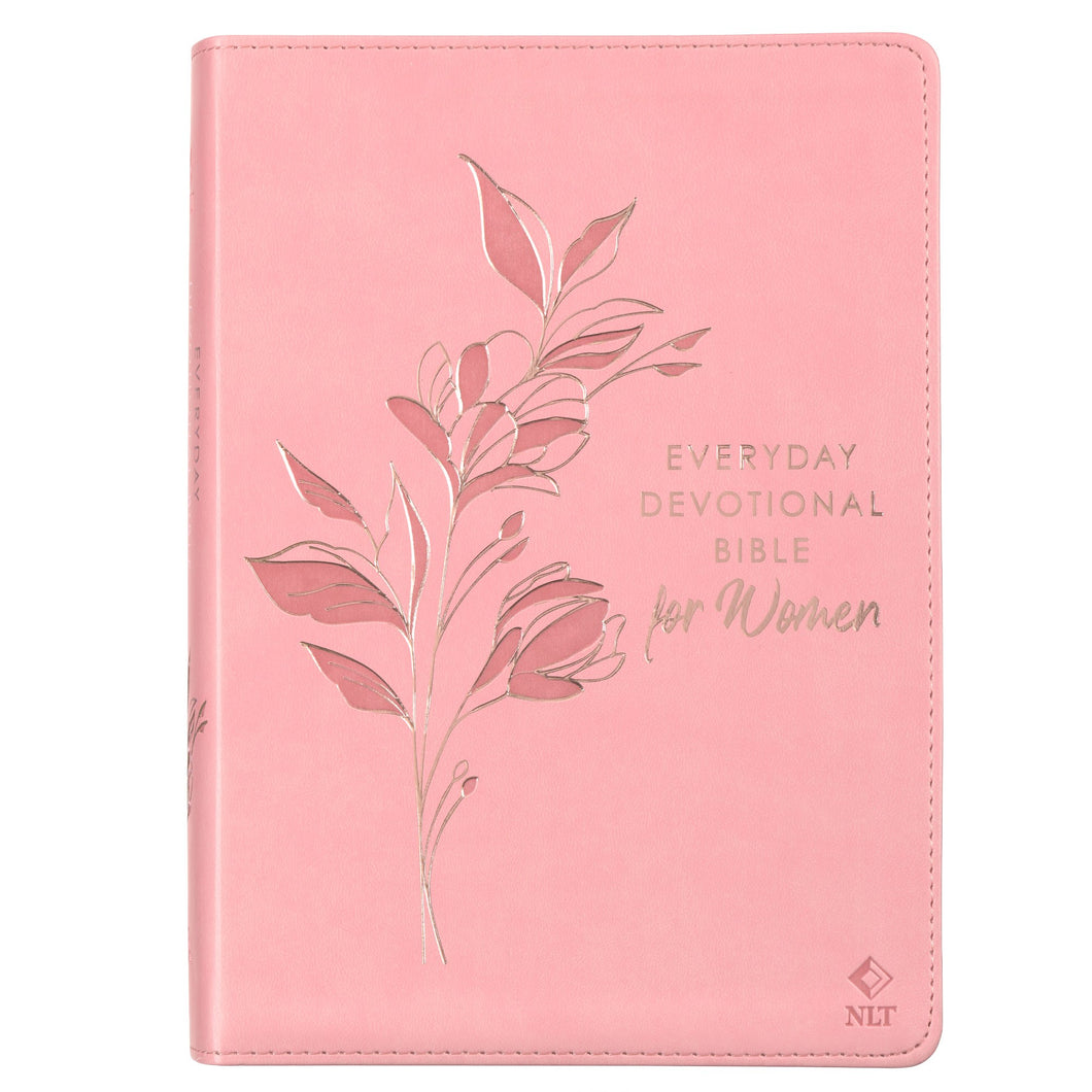 NLT Everyday Devotional Bible For Women-Sunrise Pink Floral Faux Leather