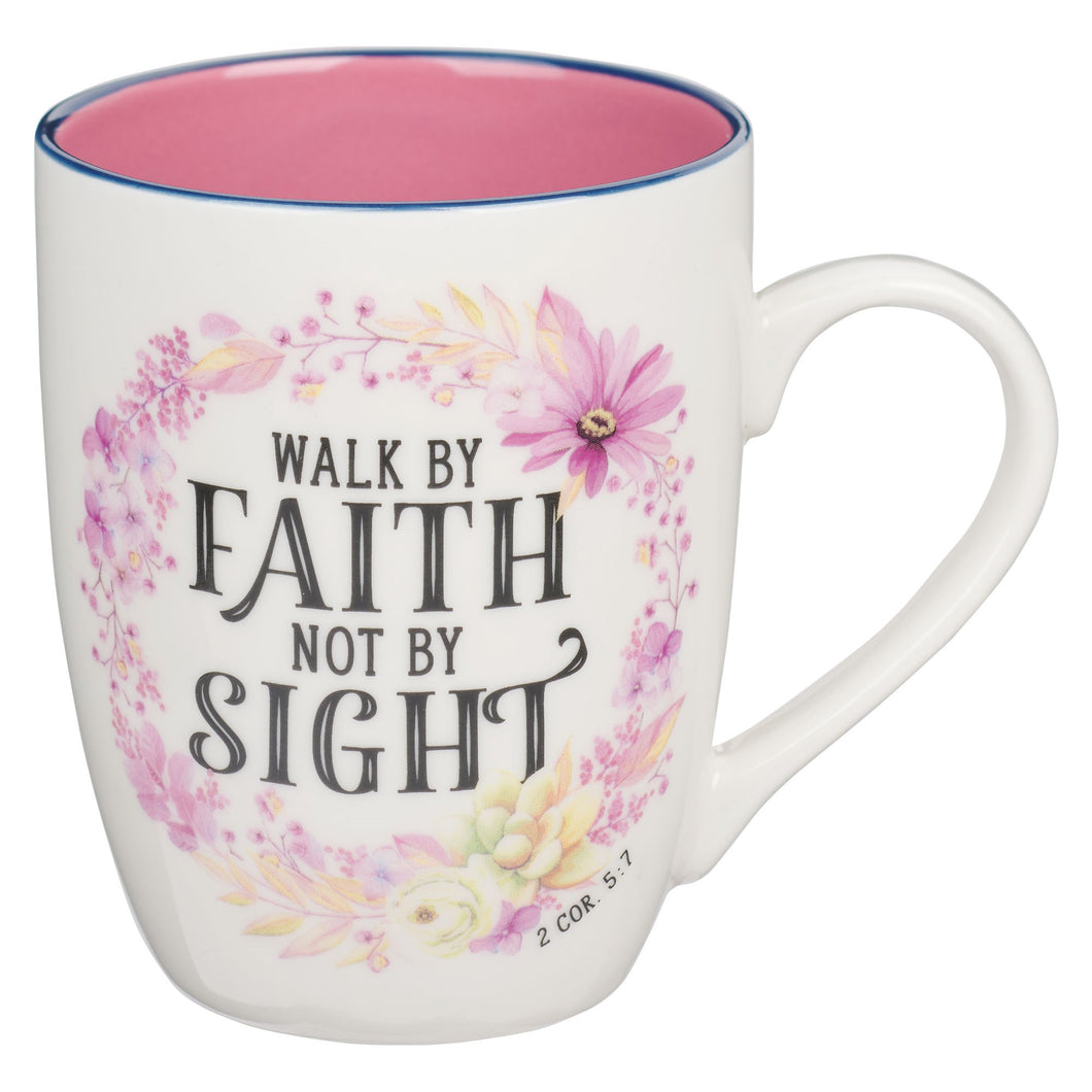 Mug-Budget-Pink Wreath-Walk By Faith-2 Cor. 5:7