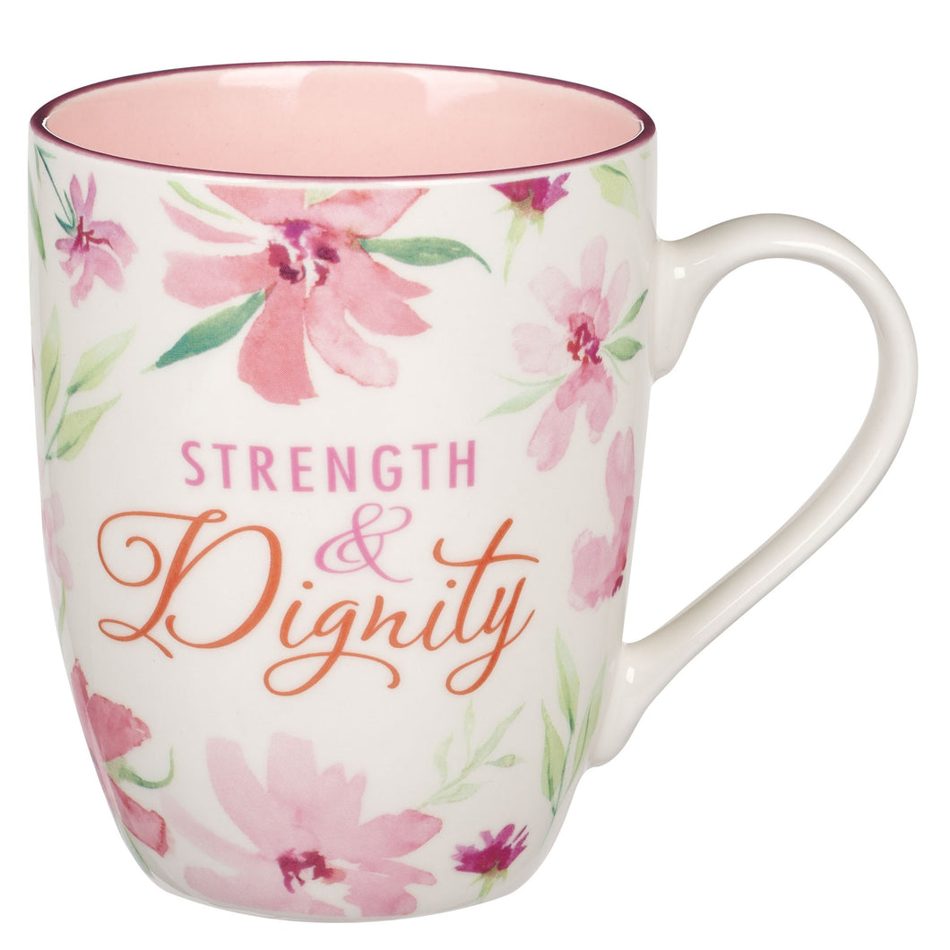 Mug-Budget-Strength & Dignity (Proverbs 31:25)-Pink Floral (MUG1055)