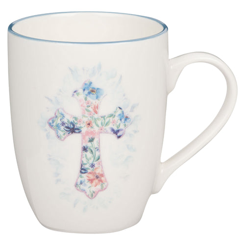 Mug-Budget-Blue Floral Cross