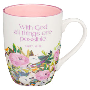Mug-Budget-With God All Things (Matthew 19:26)-Multi Floral Purple (MUG1065)