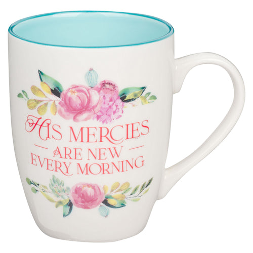 Mug-Budget-Teal Floral-Mercies Are New-Lam. 3:22-23