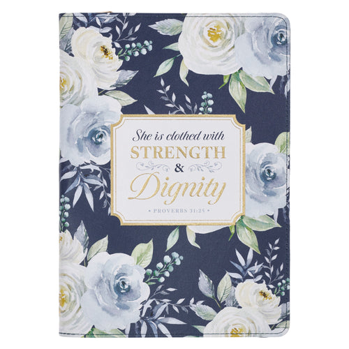 Journal-Classic w/Zip-Blue Floral-Strength & Dignity-Prov. 31:25