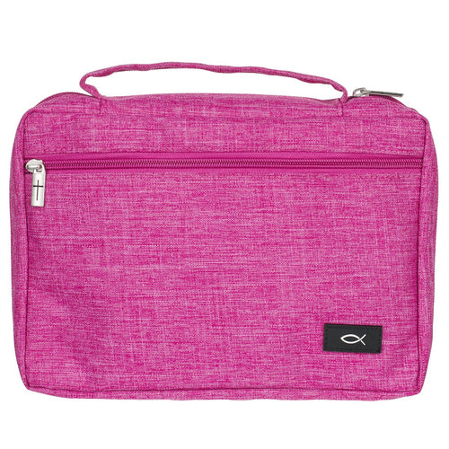 Bible Cover-Poly Canvas Value With Ichthus-Raspberry Pink-Medium