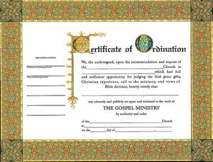 Certificate-Ordination-Minister (4 Color) (8-1/2" x 11) (Pack Of 6)