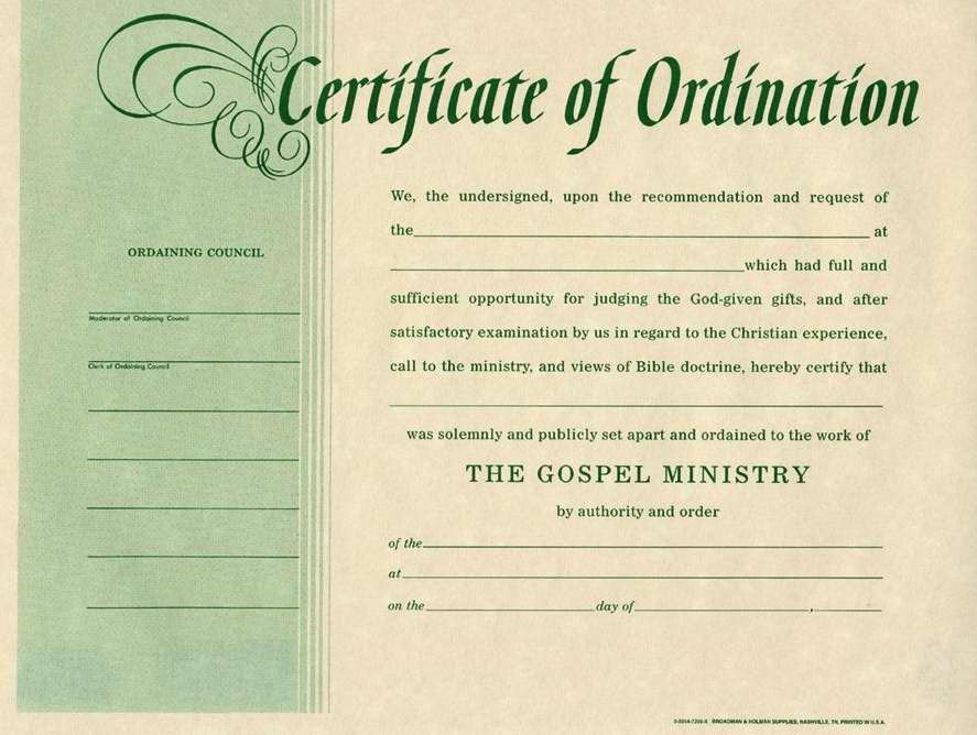 Certificate-Ordination-Minister (Parchment) (8-1/2