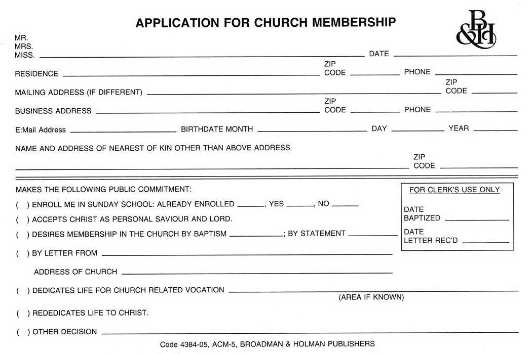 Form-Application For Church Membership (Form ACM-5) (Pack Of 100)