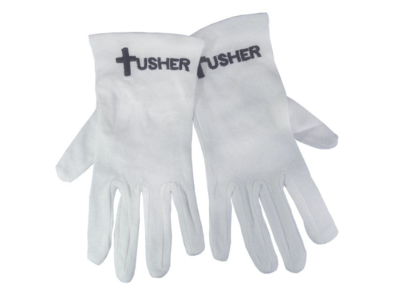 Gloves-Usher w/Cross White Cotton-Large