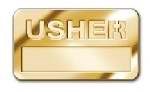 Badge-Usher w/Cut Out Lettering-Magnetic Back-Brass (1-1/2" x 3-1/2")