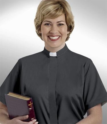 Clerical Shirt-Women-Short Sleeve Tab Collar-Size  8-Black