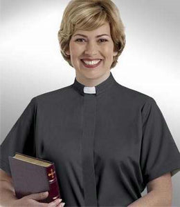 Clergy Shirt-Women-Short Sleeve Tab Collar-Size 20-Black