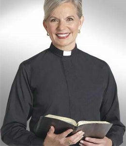 Clerical Shirt-Women-Long Sleeve Tab Collar-Size16-Black