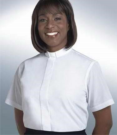 Clerical Shirt-Women-Short Sleeve Tab Collar-Size 18-White