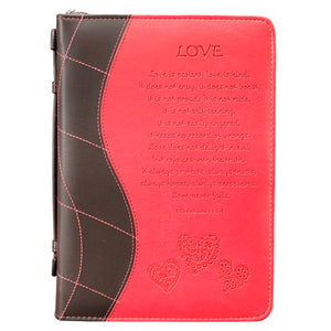 Bible Cover-Trendy Luxleather-Love-MED-Pink/Black