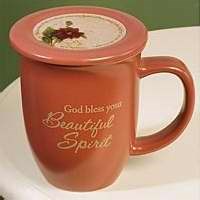 Mug-Grace Outpoured-God Bless Your/Spirit-Pink/Brown Interior w/Coaster/Lid